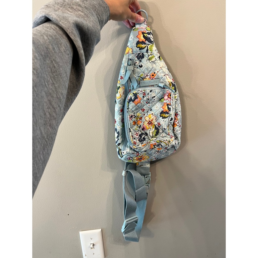 Vera Bradley Mini Sling Backpack Light Blue Floral Quilted Cotton Crossbody Bag